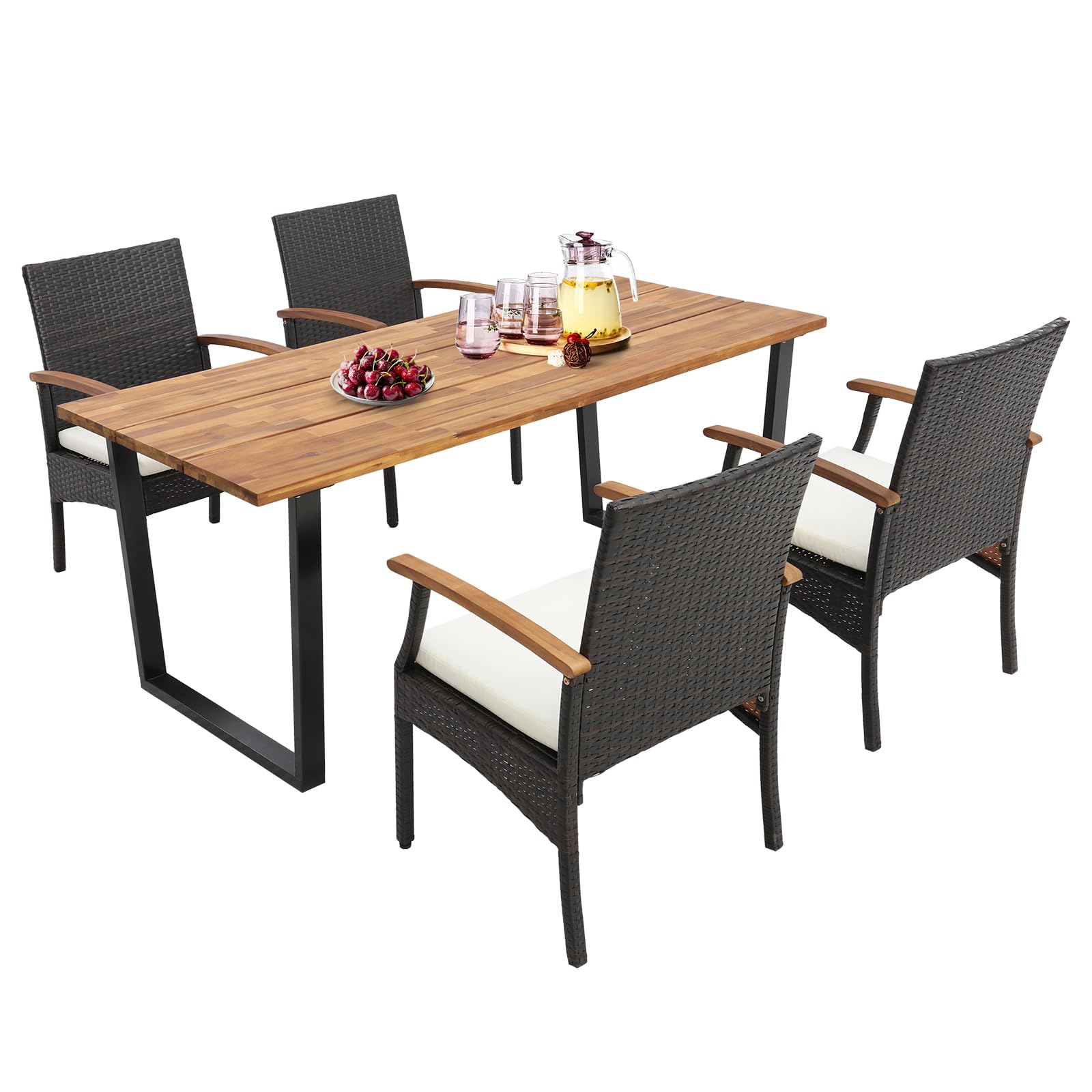 Ensemble de salle à manger Tangkula 5 pièces en rotin pour terrasse, ensemble de chaises et table à manger en osier d'extérieur